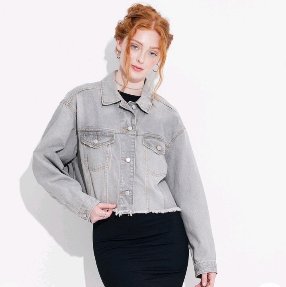 COPY - Women's Cropped Denim Trucker Jacket - Wild Fable Gray Wash XL